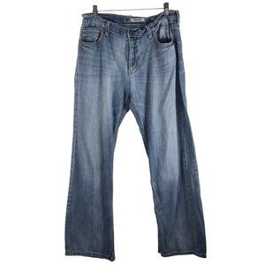 Buckle BKE Jeans Tyler Boot Leg Blue Mens 34R Thick Stitch Distressed Denim